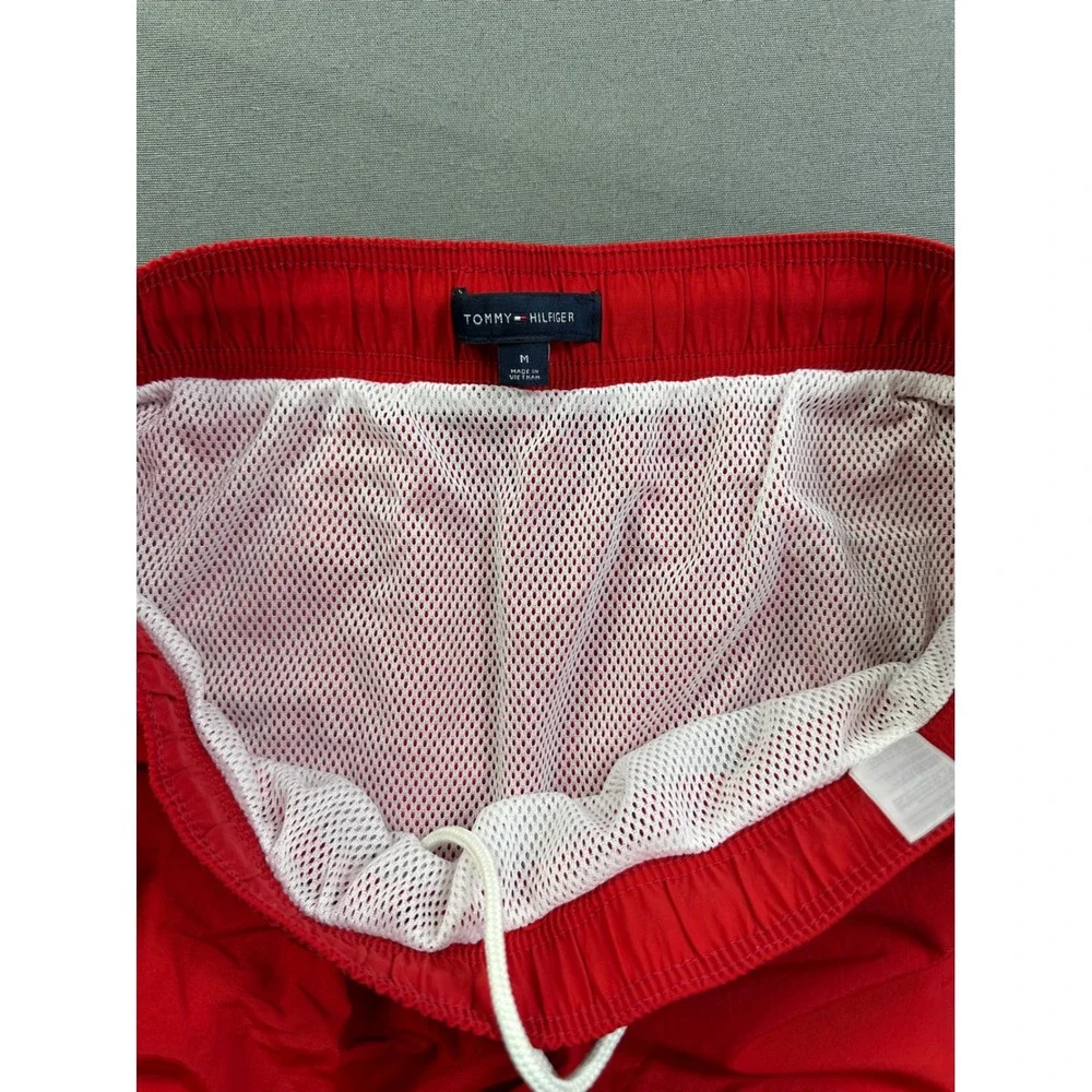 Tommy Hilfiger Men Red Swim Trunks Striped Mesh Lined Board Shorts Size M